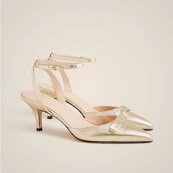 J Crew Made-in-Italy Colette bow pumps in metallic crinkle leather CE812